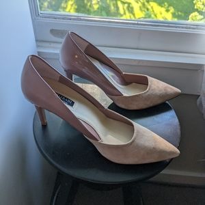 Isaac Mizrahi Highland United Paula suede patent leather pumps in dusty taupe 9